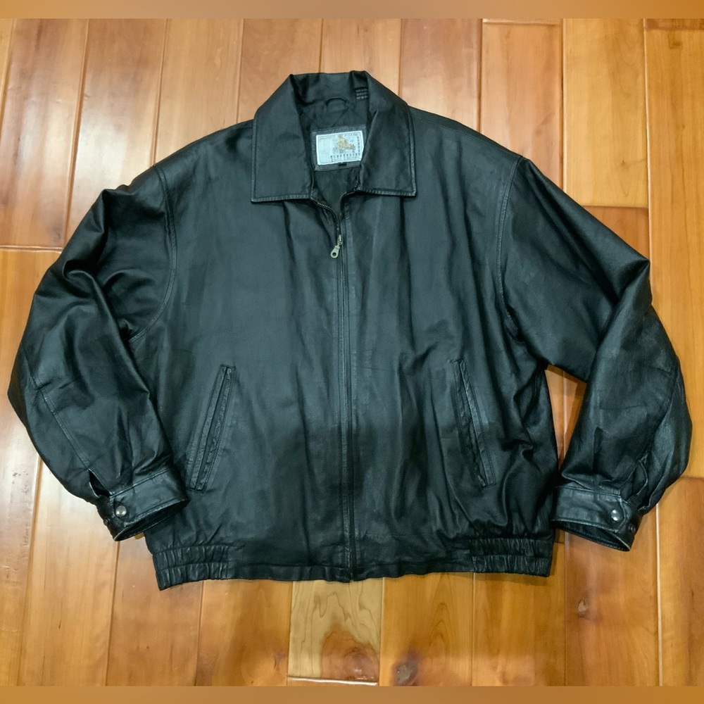 Vintage Fundamental Fashion Gino Leathers black trucker jacket size L